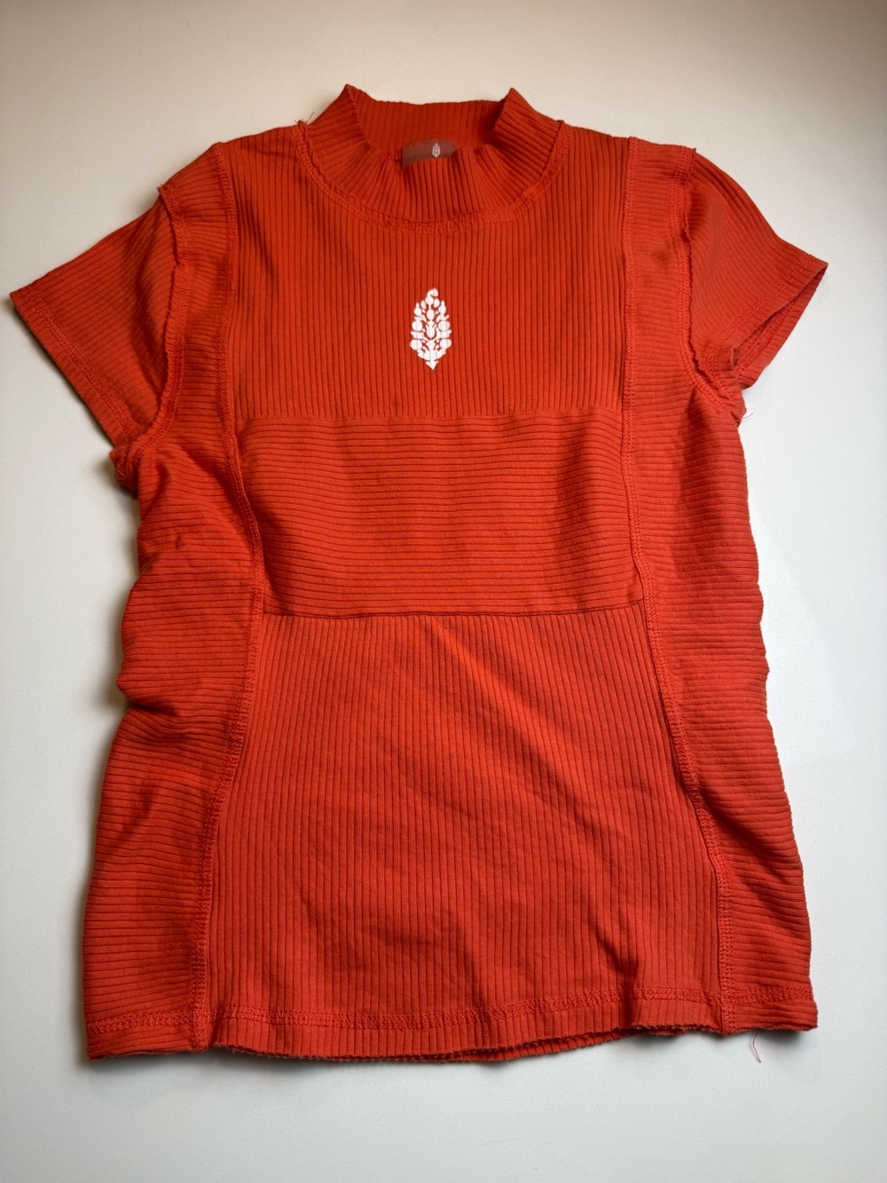 Free People Movement Ribbed Athletic Top Orange Stretch Short Sleeve Size M